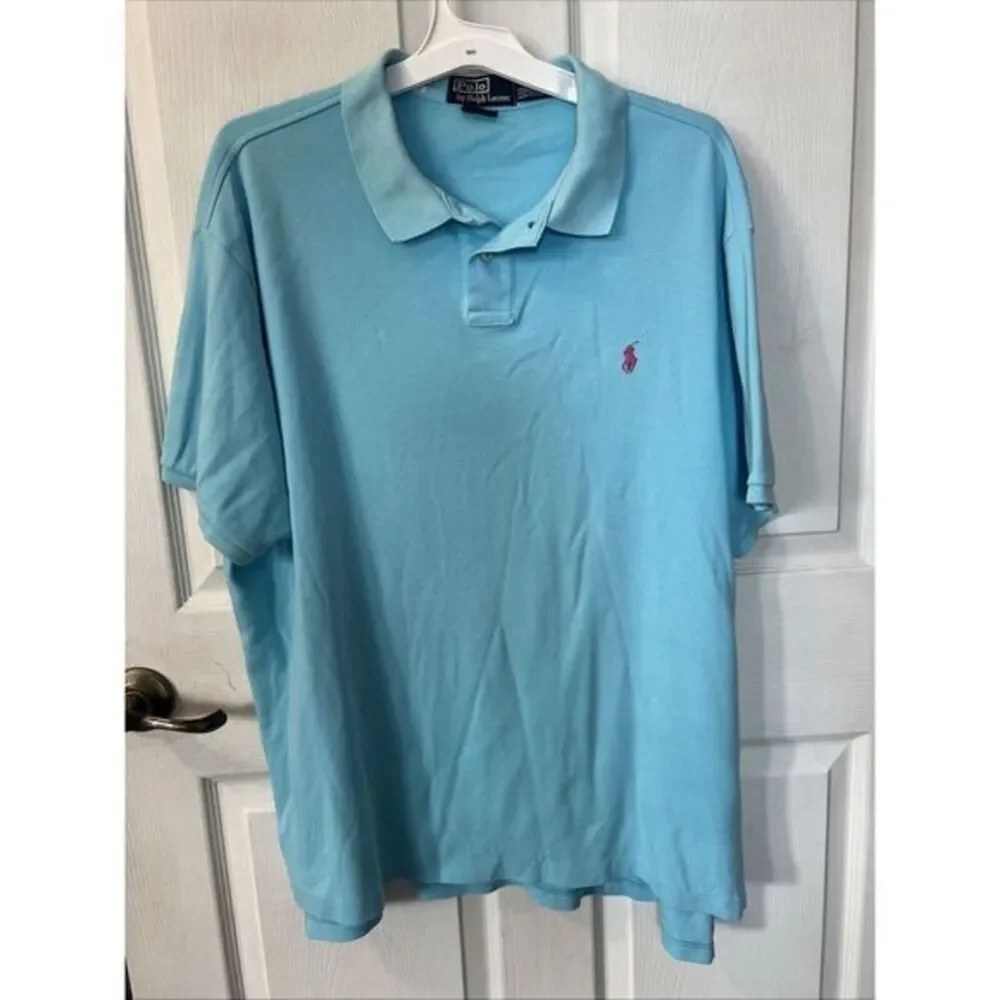 Polo Ralph Lauren Polo Custom Fit Shirt Mens Size XXL TG‎ Sky Blue 100% Cotton